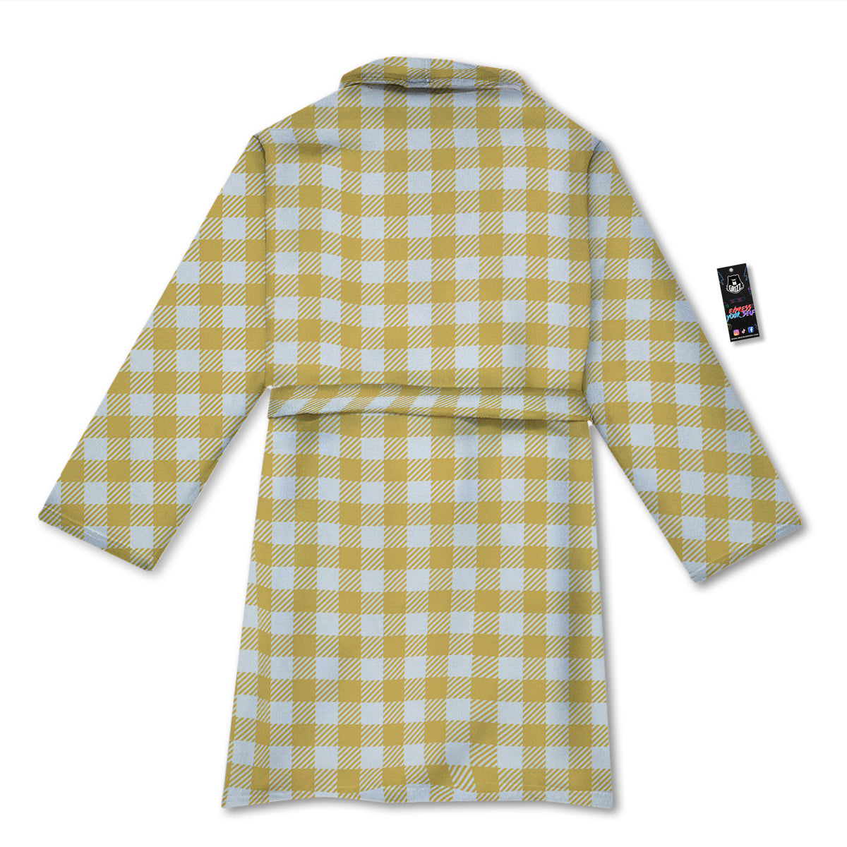 Gingham Yellow And White Print Pattern Bathrobe-grizzshop