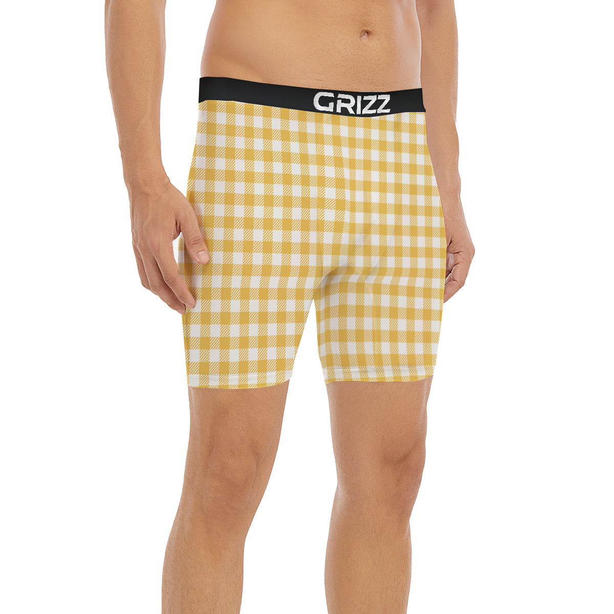 Gingham Yellow And White Print Pattern Boxer Briefs-grizzshop