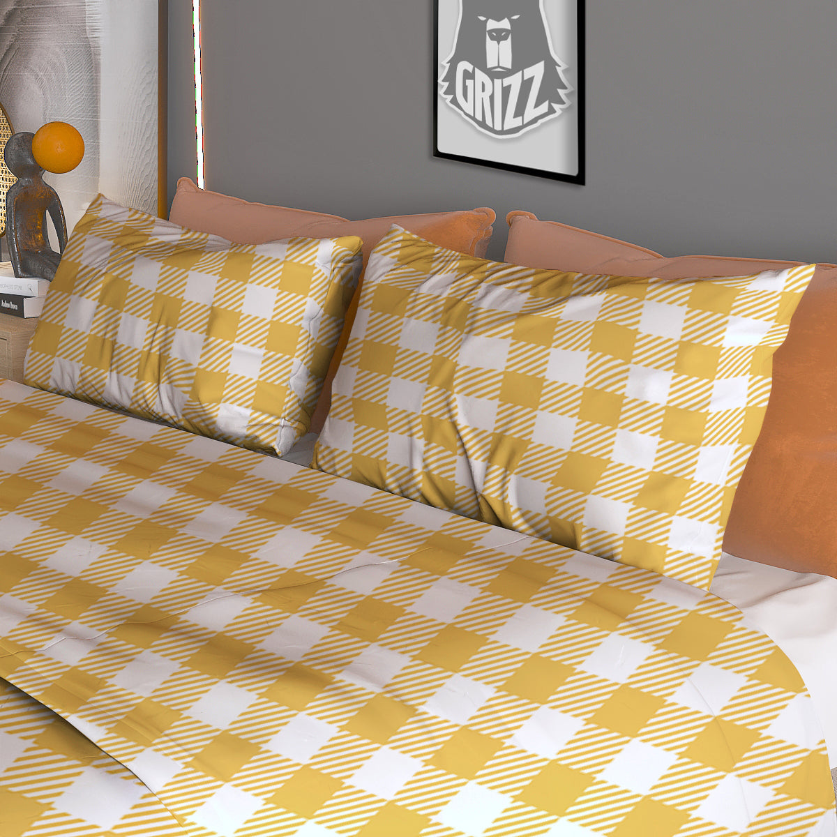 Gingham Yellow And White Print Pattern Duvet Cover Bedding Set