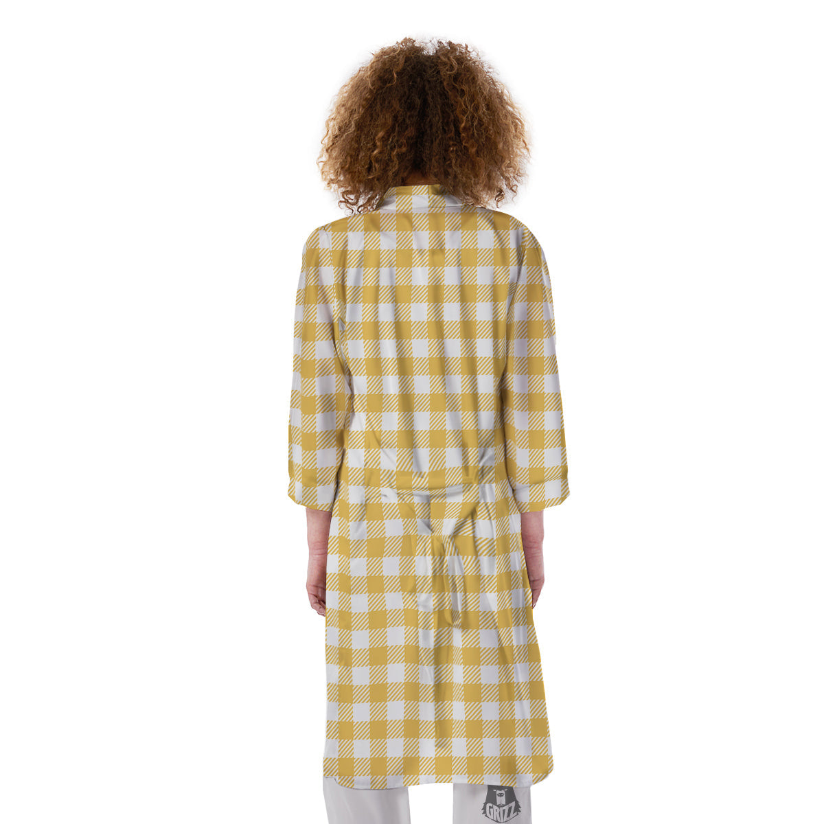 Gingham Yellow And White Print Pattern Kimono-grizzshop