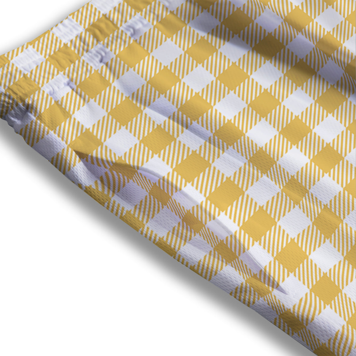Gingham Yellow And White Print Pattern Mesh Shorts