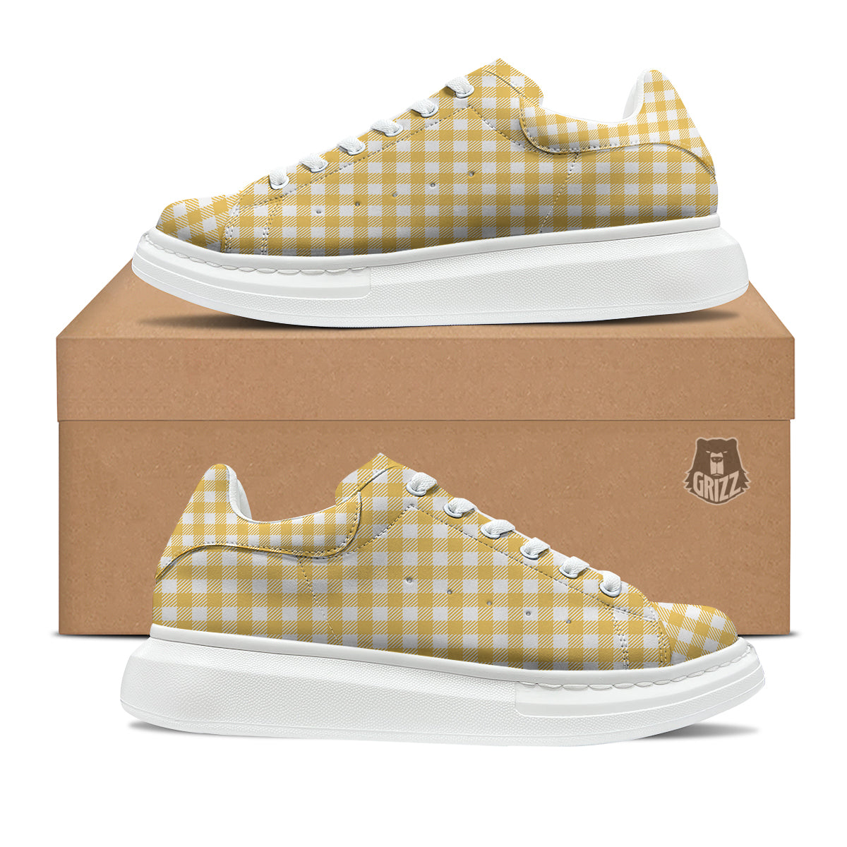 Gingham Yellow And White Print Pattern Platform Shoes-grizzshop