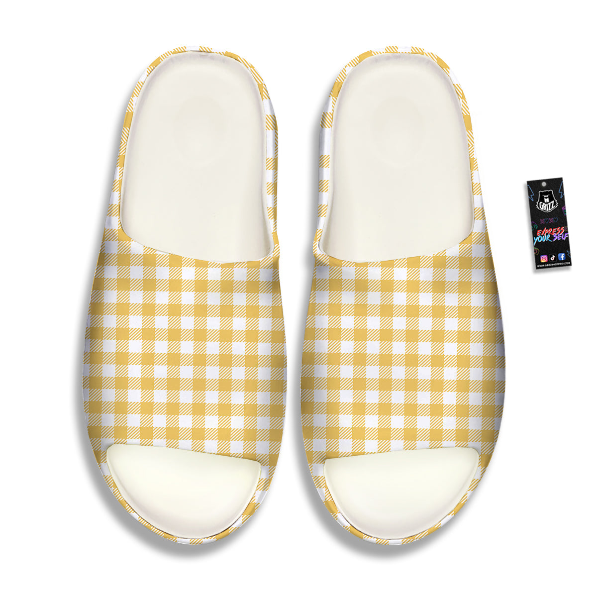 Gingham Yellow And White Print Pattern Sandals-grizzshop