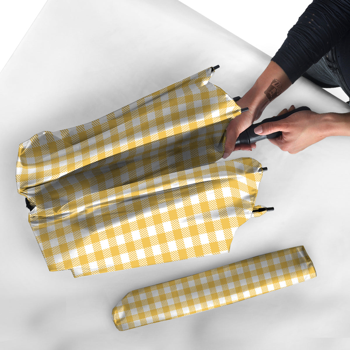 Gingham Yellow And White Print Pattern Umbrella-grizzshop