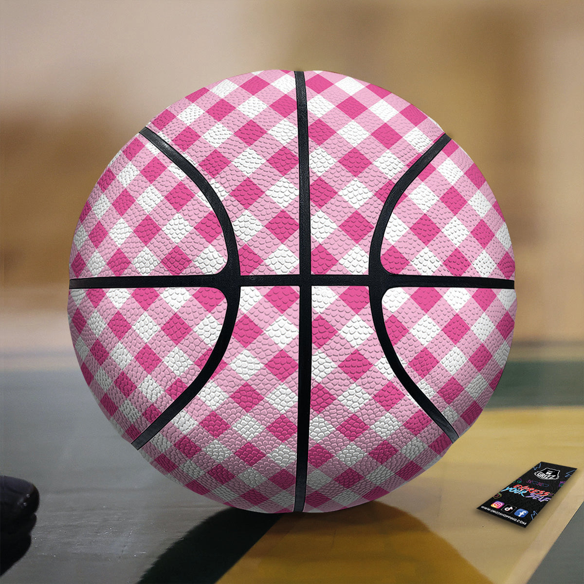 Gingham Black And Pink Magenta Print Basketball