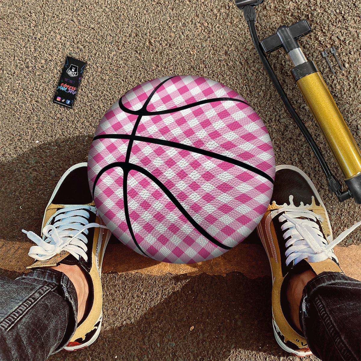 Gingham Black And Pink Magenta Print Basketball