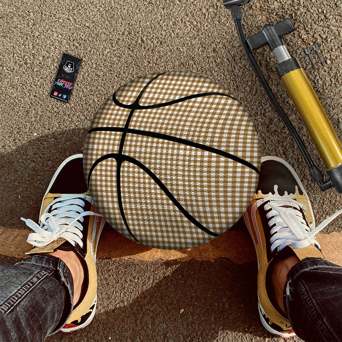 Gingham White And Brown Print Pattern Basketball