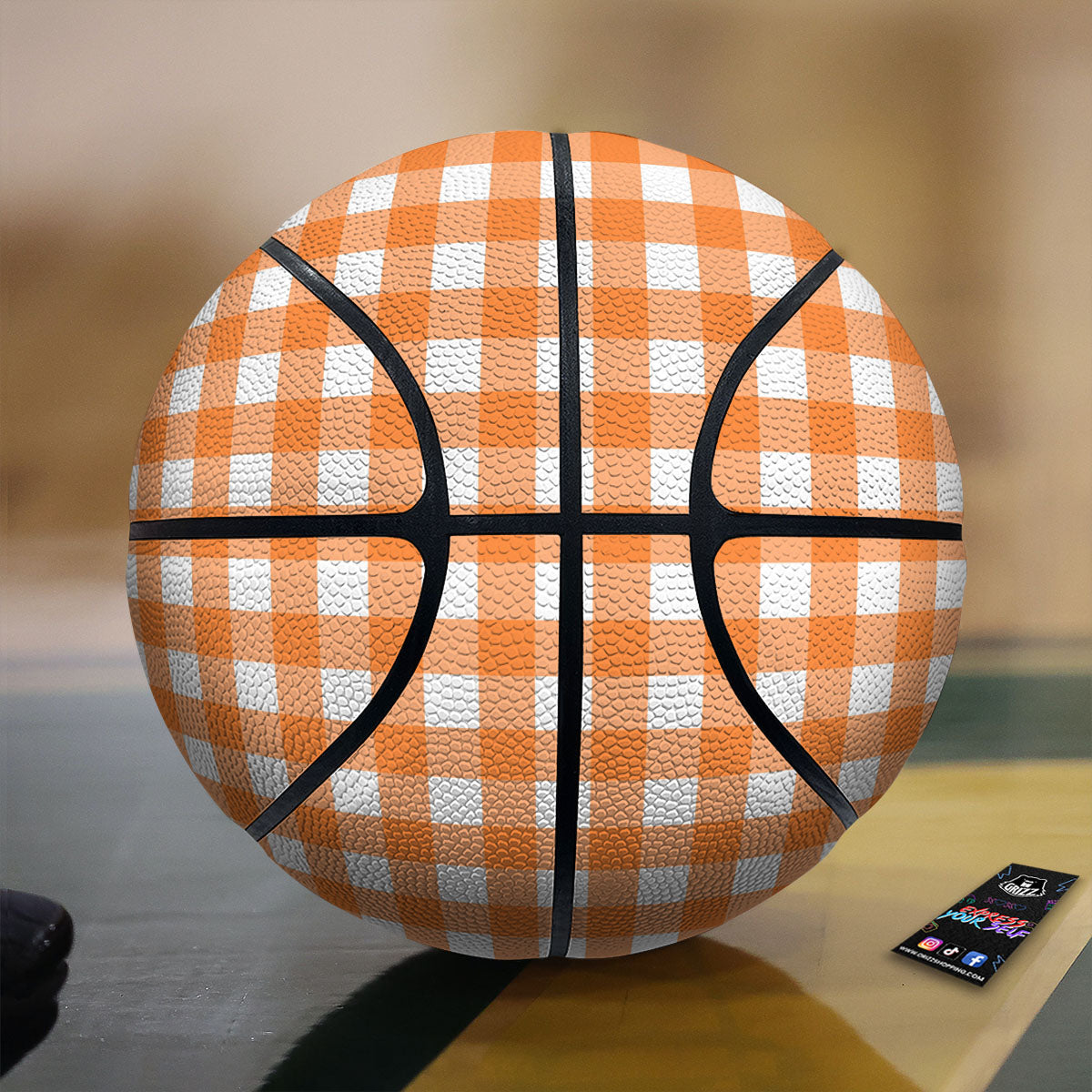 Gingham White And Orange Print Pattern Basketball