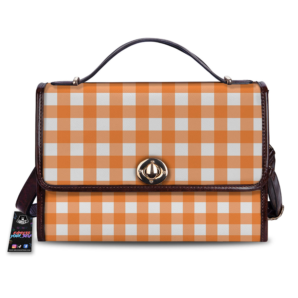 Gingham White And Orange Print Pattern Women's Satchel Bag