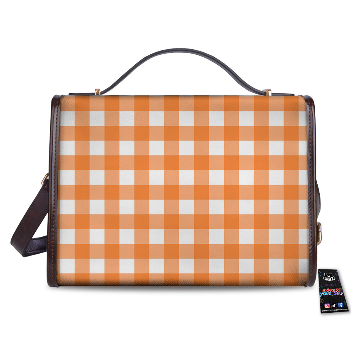 Gingham White And Orange Print Pattern Women's Satchel Bag