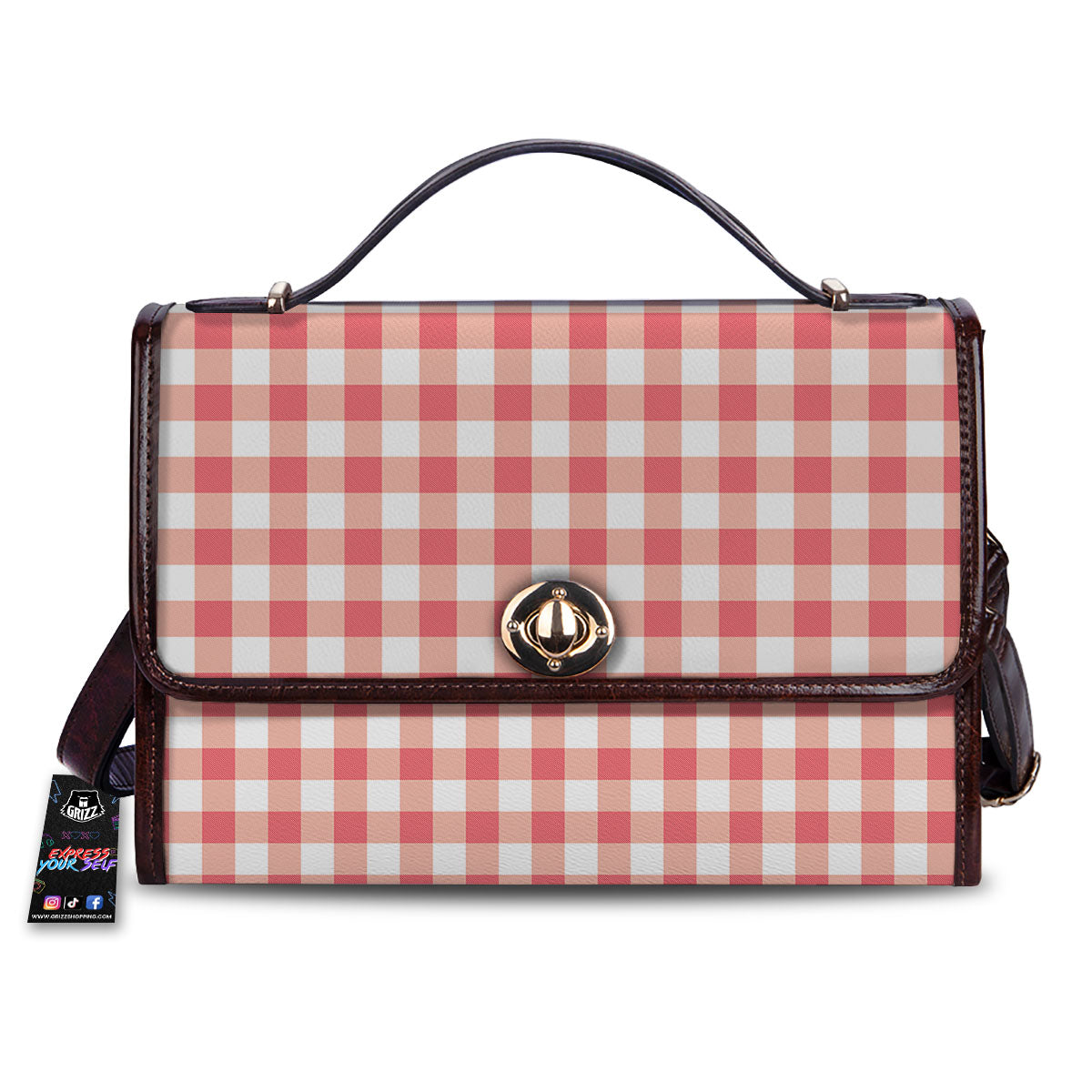 Gingham White And Pink Print Pattern Women's Satchel Bag