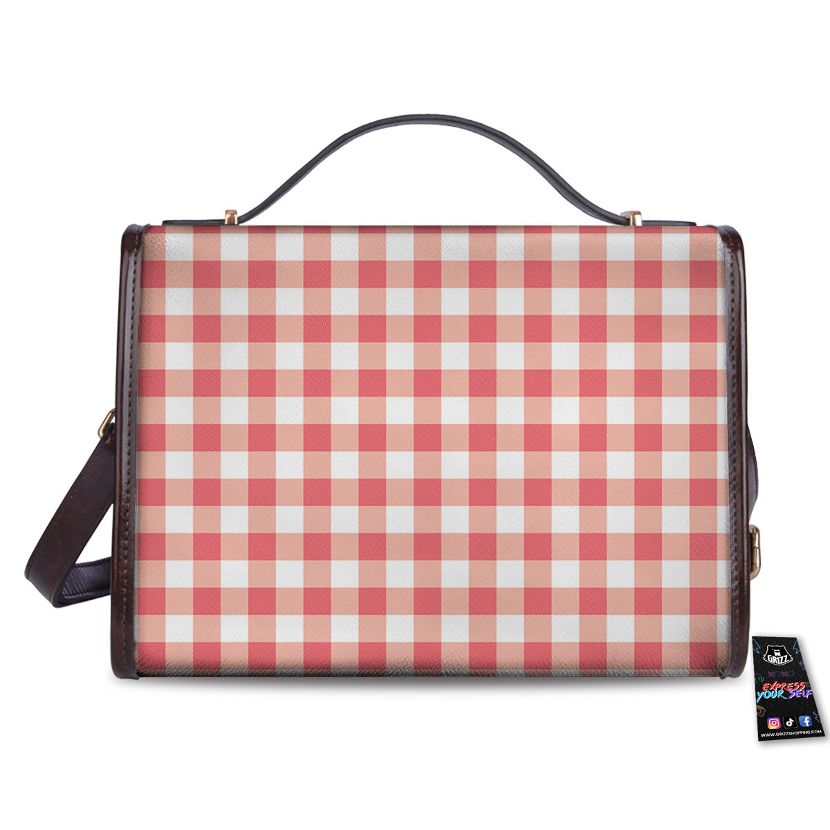 Gingham White And Pink Print Pattern Women's Satchel Bag