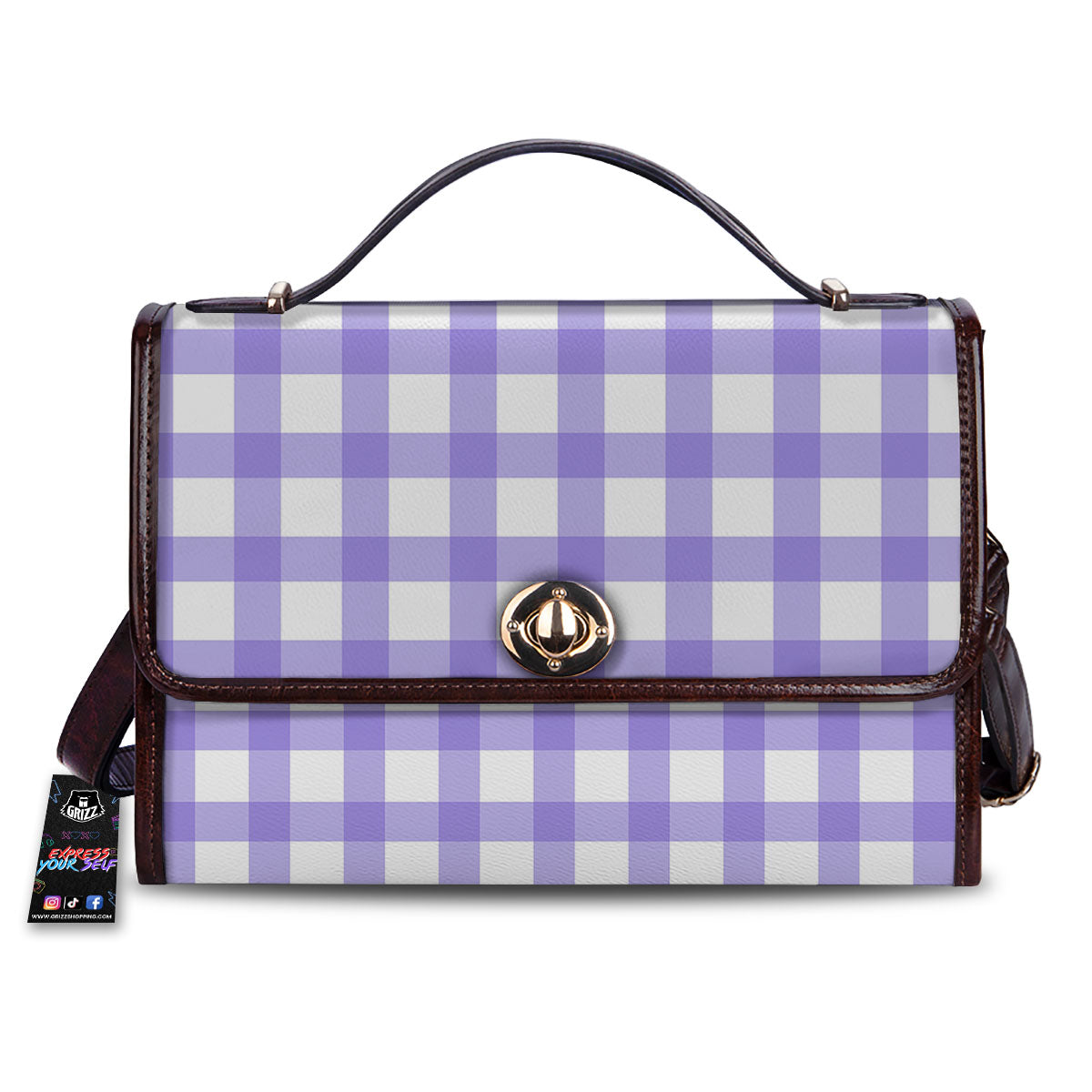 Gingham White And Purple Print Pattern Women's Satchel Bag