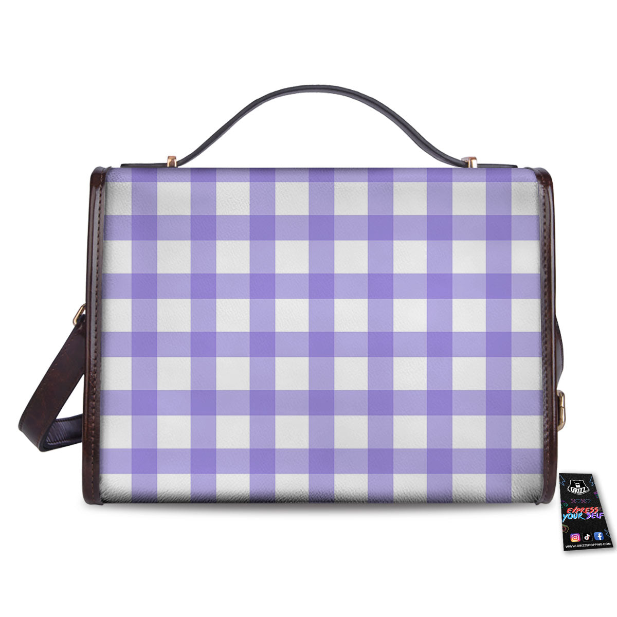 Gingham White And Purple Print Pattern Women's Satchel Bag