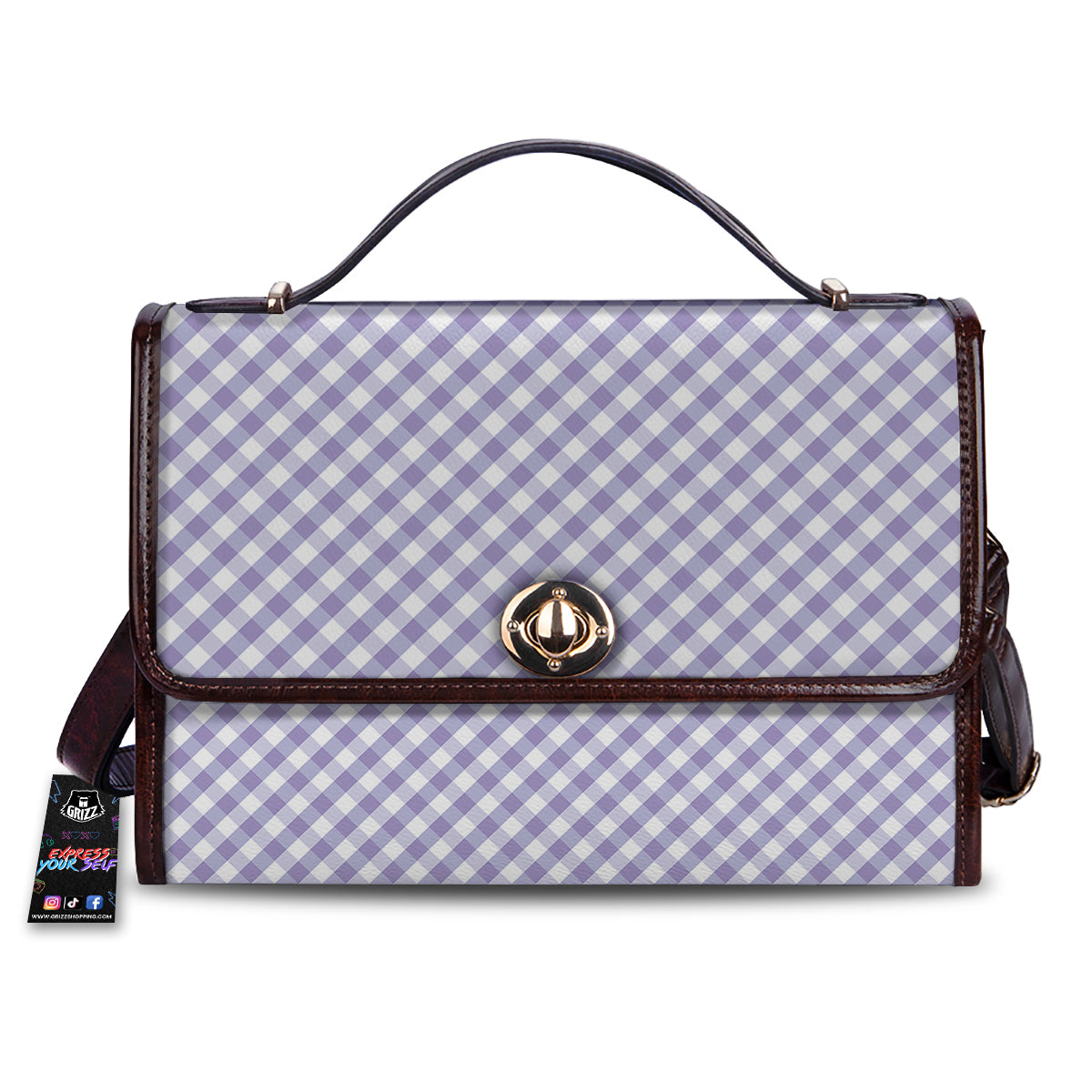Gingham White And Violet Print Pattern Women's Satchel Bag