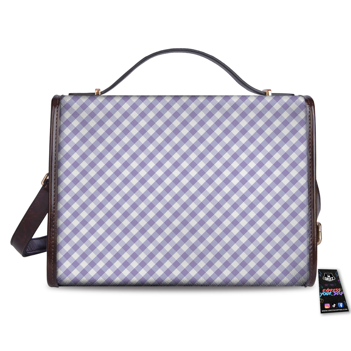 Gingham White And Violet Print Pattern Women's Satchel Bag