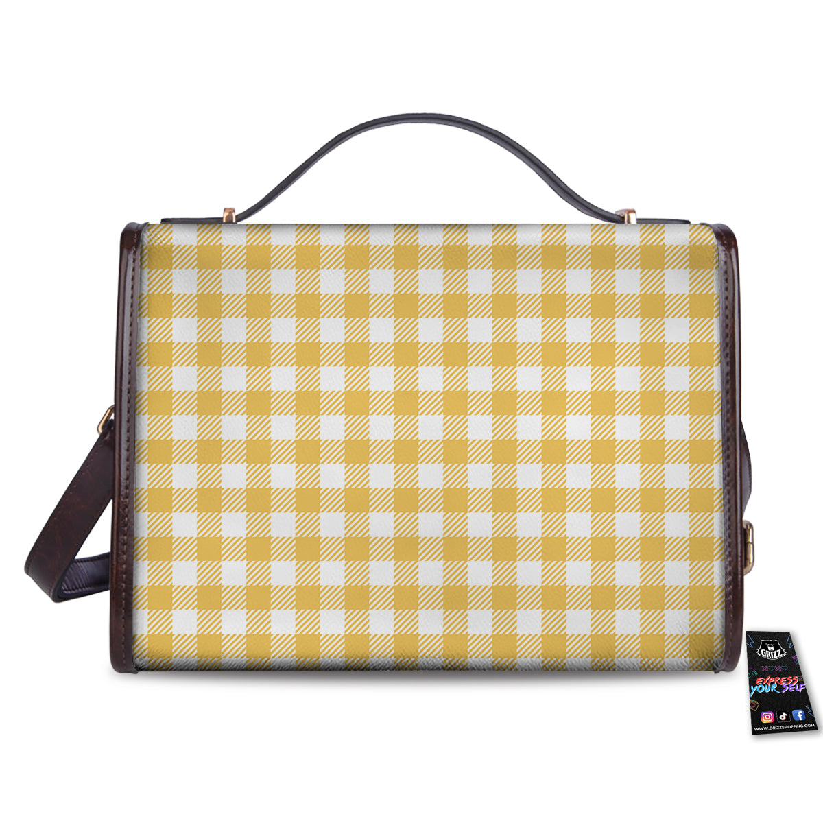 Gingham Yellow And White Print Pattern Women's Satchel Bag