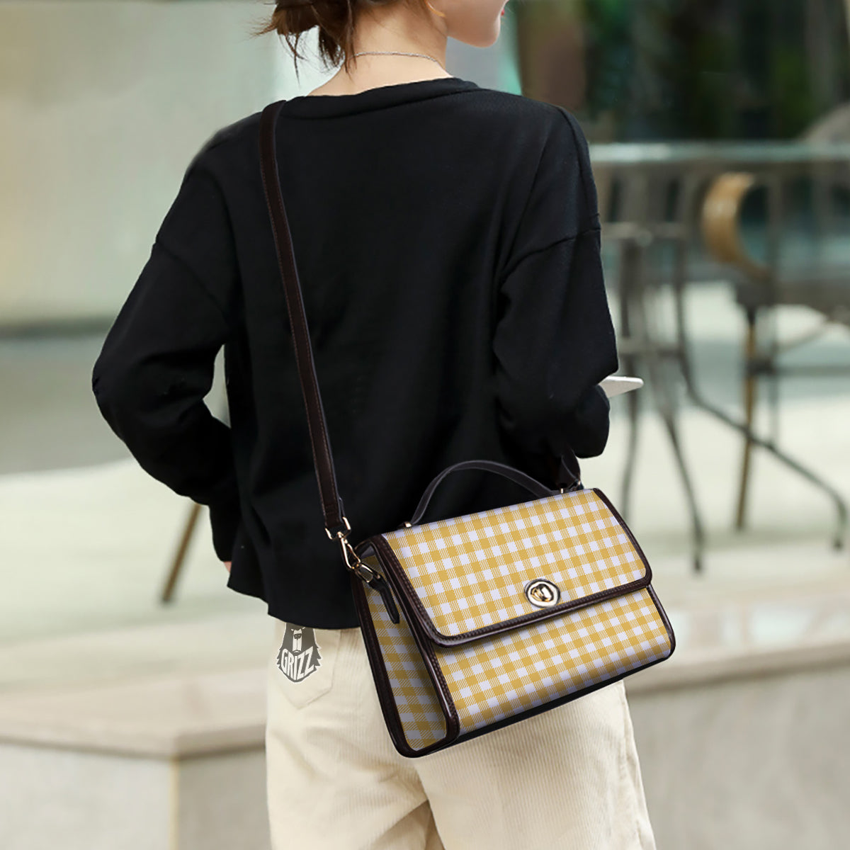 Gingham Yellow And White Print Pattern Women's Satchel Bag
