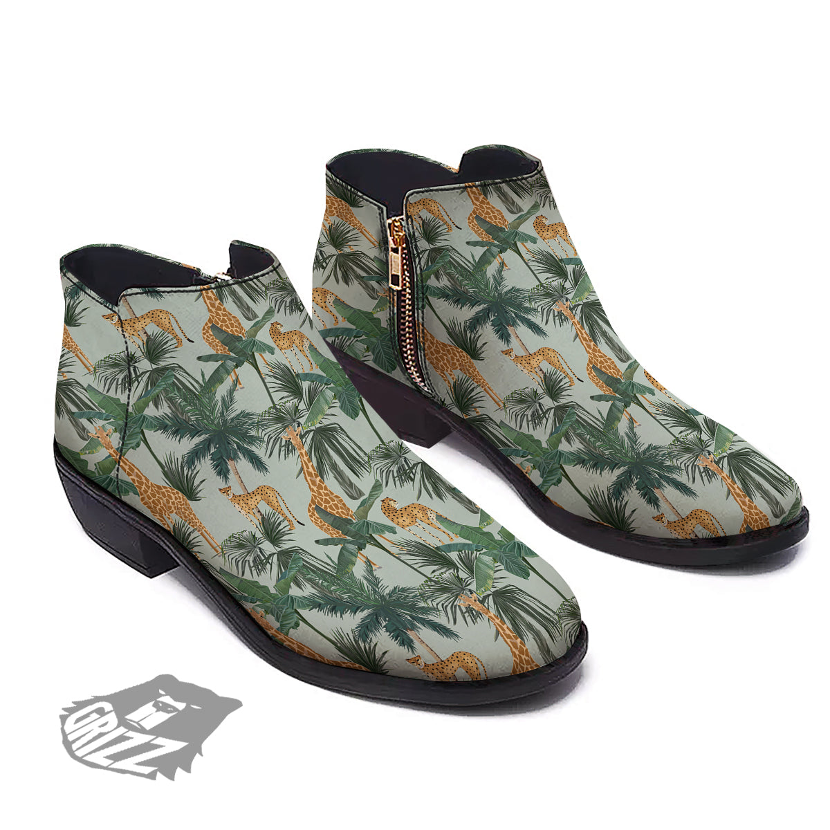 Giraffe And Leopard Vintage Print Pattern Ankle Boots-grizzshop