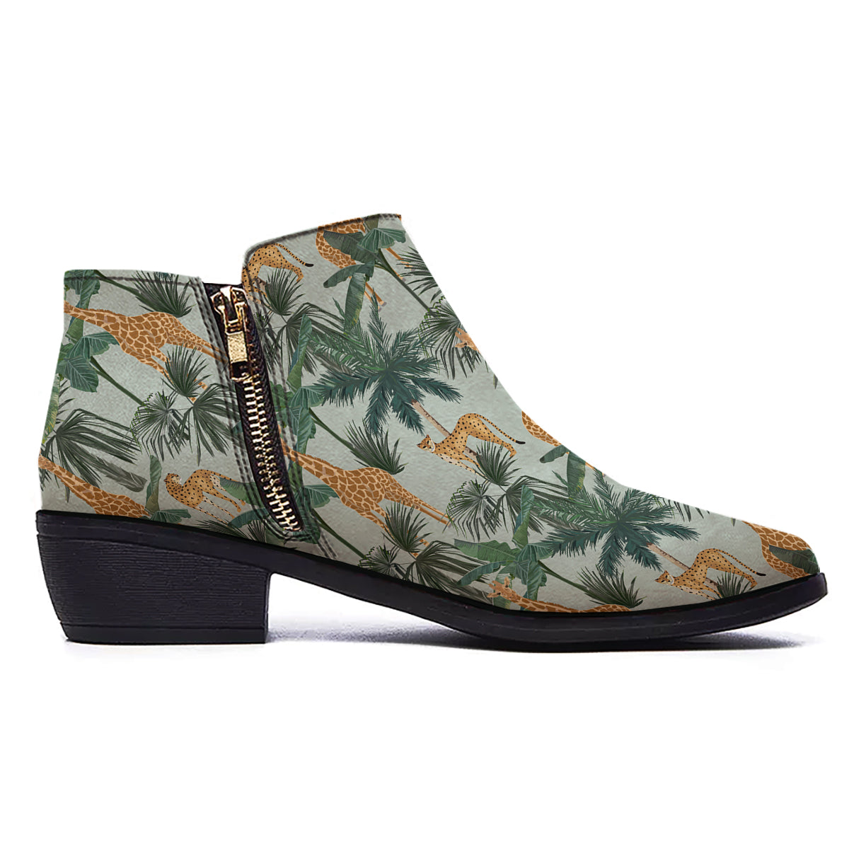 Giraffe And Leopard Vintage Print Pattern Ankle Boots-grizzshop