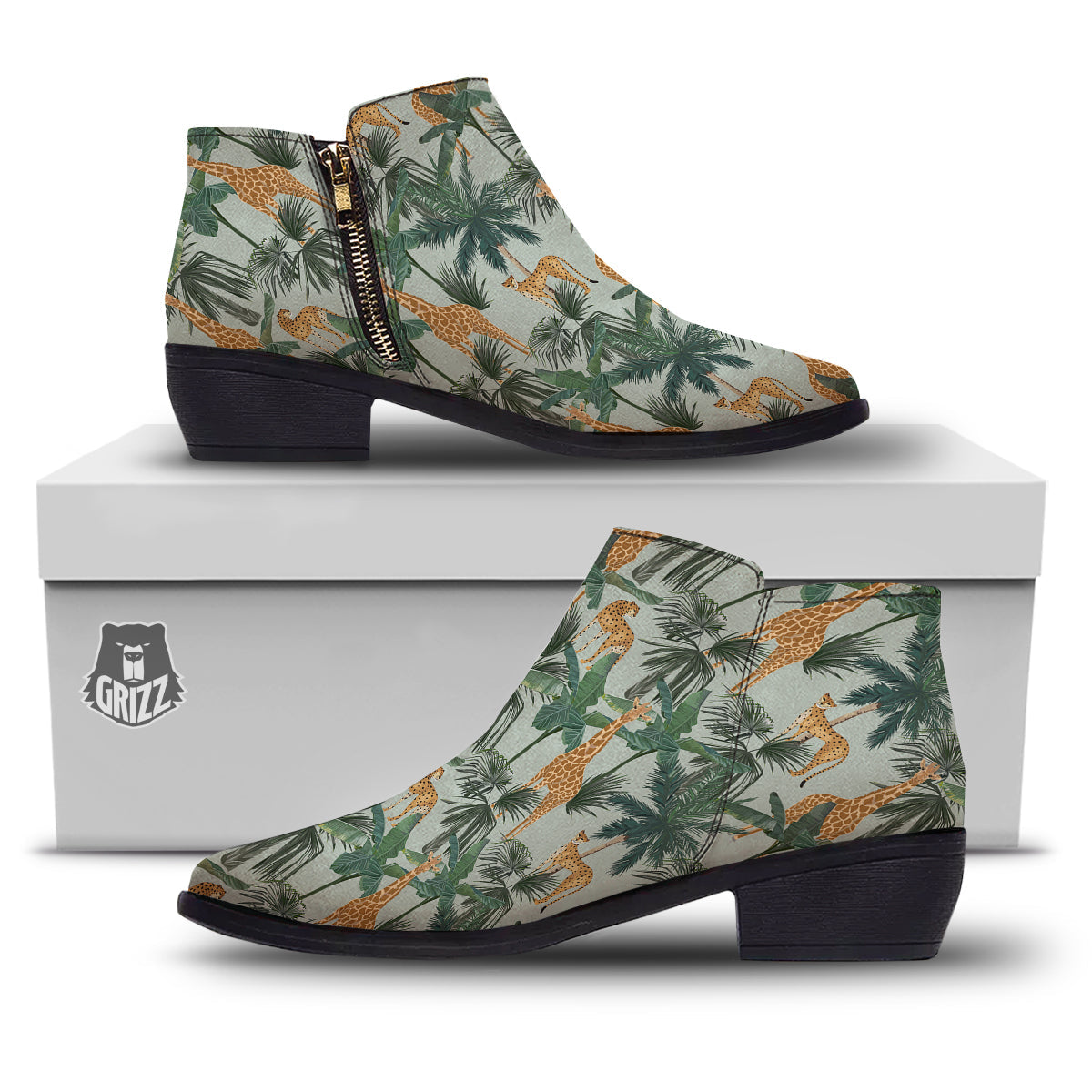 Giraffe And Leopard Vintage Print Pattern Ankle Boots-grizzshop