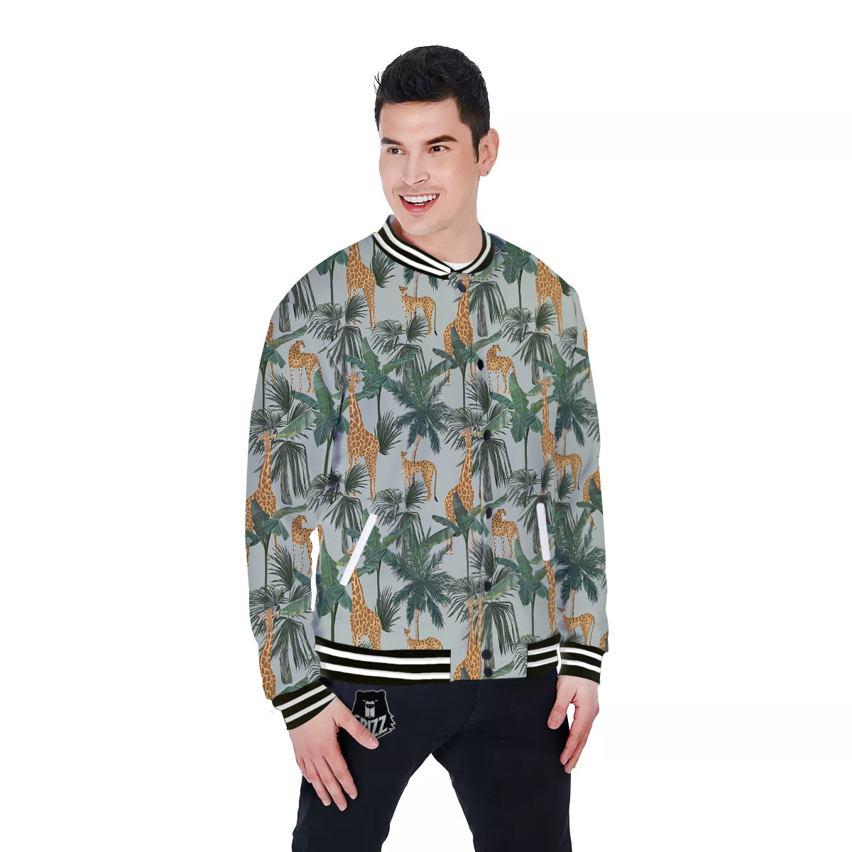 Giraffe And Leopard Vintage Print Pattern Baseball Jacket-grizzshop
