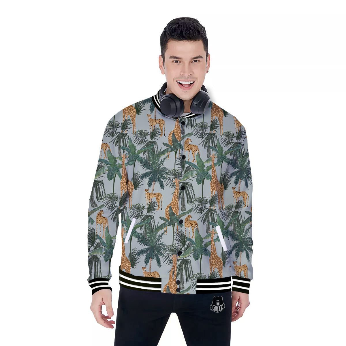 Giraffe And Leopard Vintage Print Pattern Baseball Jacket-grizzshop