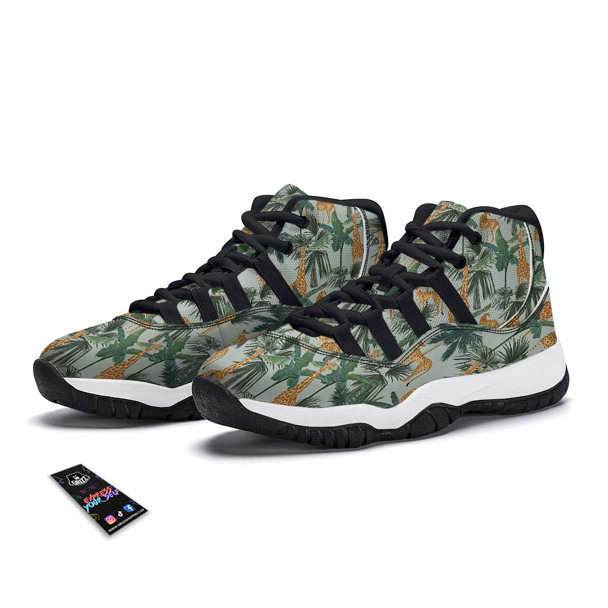 Giraffe And Leopard Vintage Print Pattern Black Bball Shoes-grizzshop