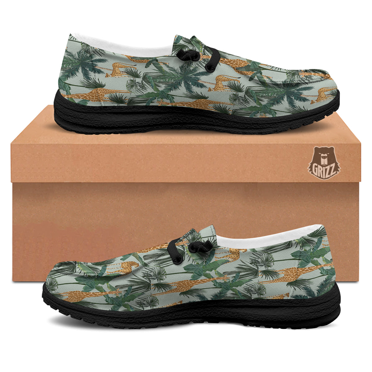 Giraffe And Leopard Vintage Print Pattern Black Loafers-grizzshop