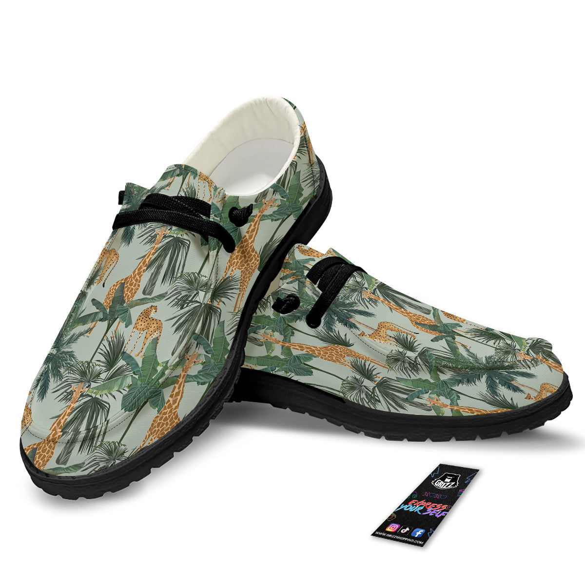 Giraffe And Leopard Vintage Print Pattern Black Loafers-grizzshop