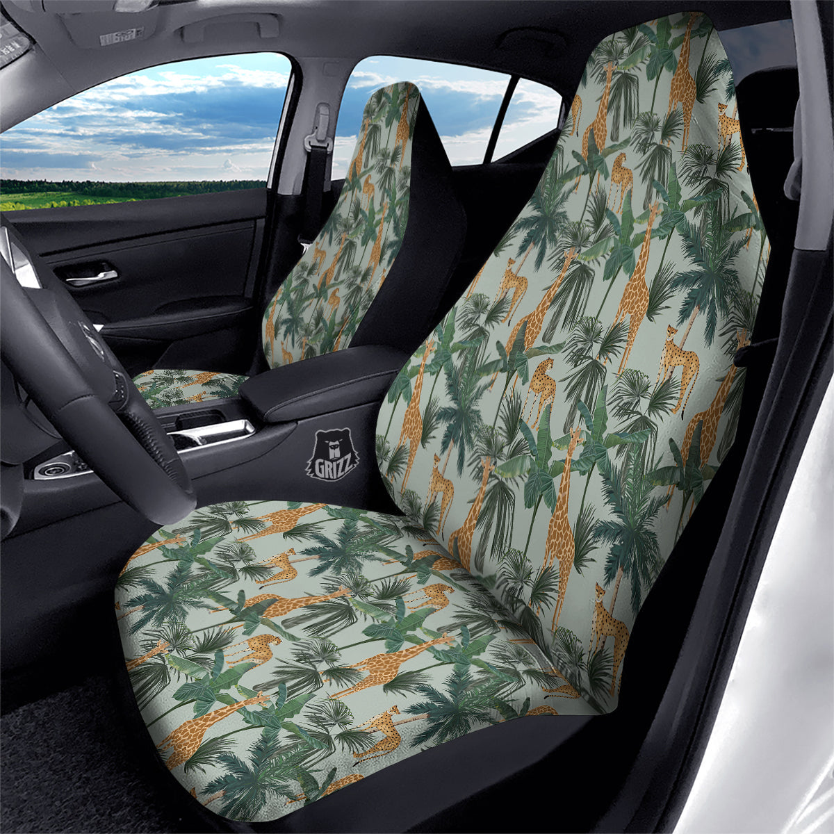 Giraffe And Leopard Vintage Print Pattern Car Seat Covers-grizzshop