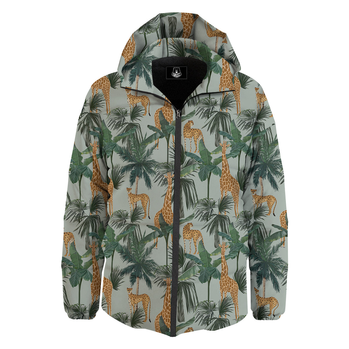 Giraffe And Leopard Vintage Print Pattern Down Jacket-grizzshop