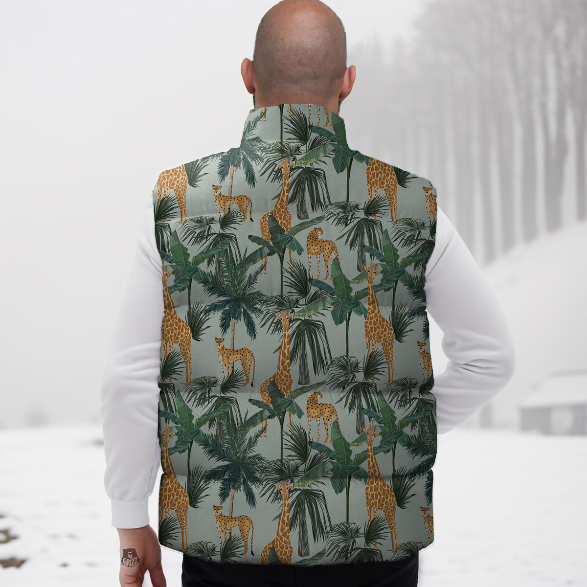 Giraffe And Leopard Vintage Print Pattern Down Vest