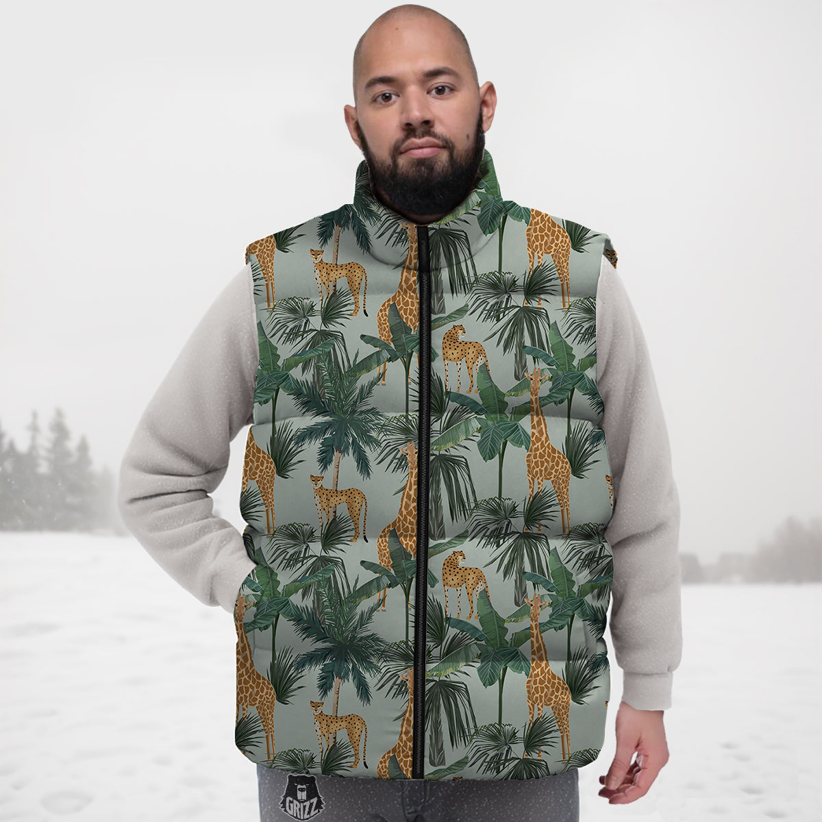 Giraffe And Leopard Vintage Print Pattern Down Vest