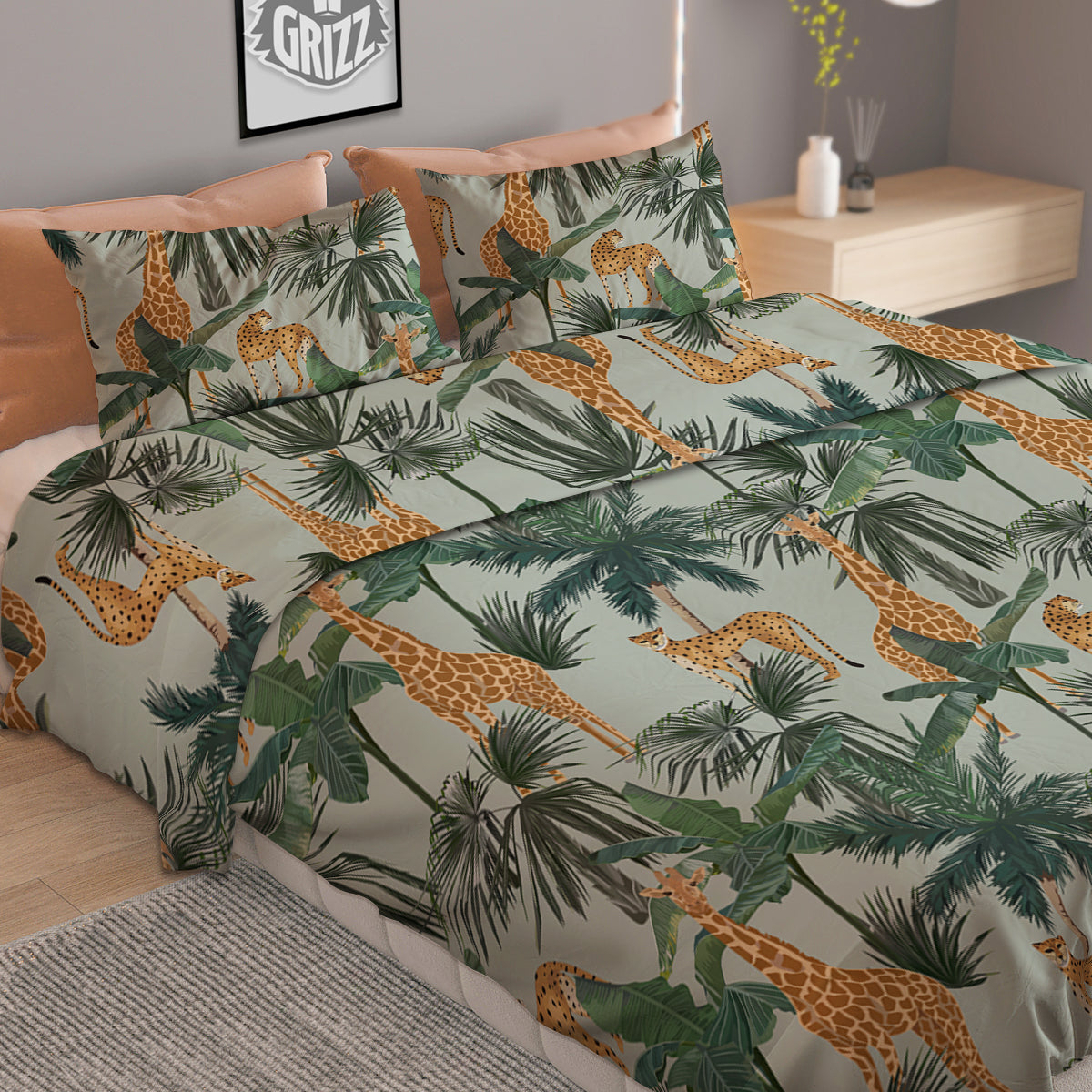 Giraffe And Leopard Vintage Print Pattern  Duvet Cover Bedding Set
