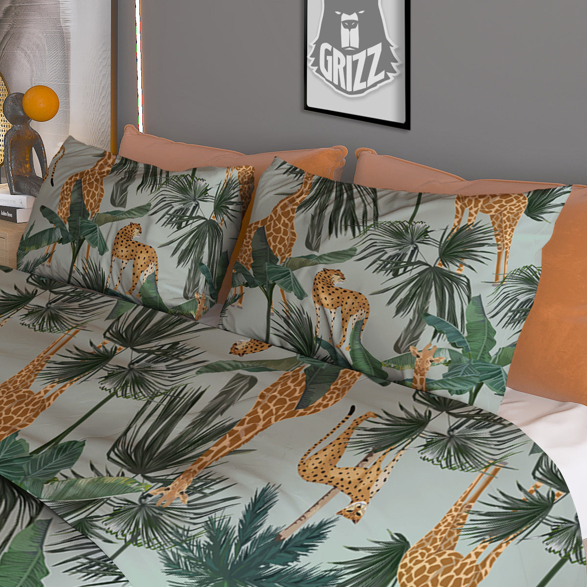 Giraffe And Leopard Vintage Print Pattern  Duvet Cover Bedding Set