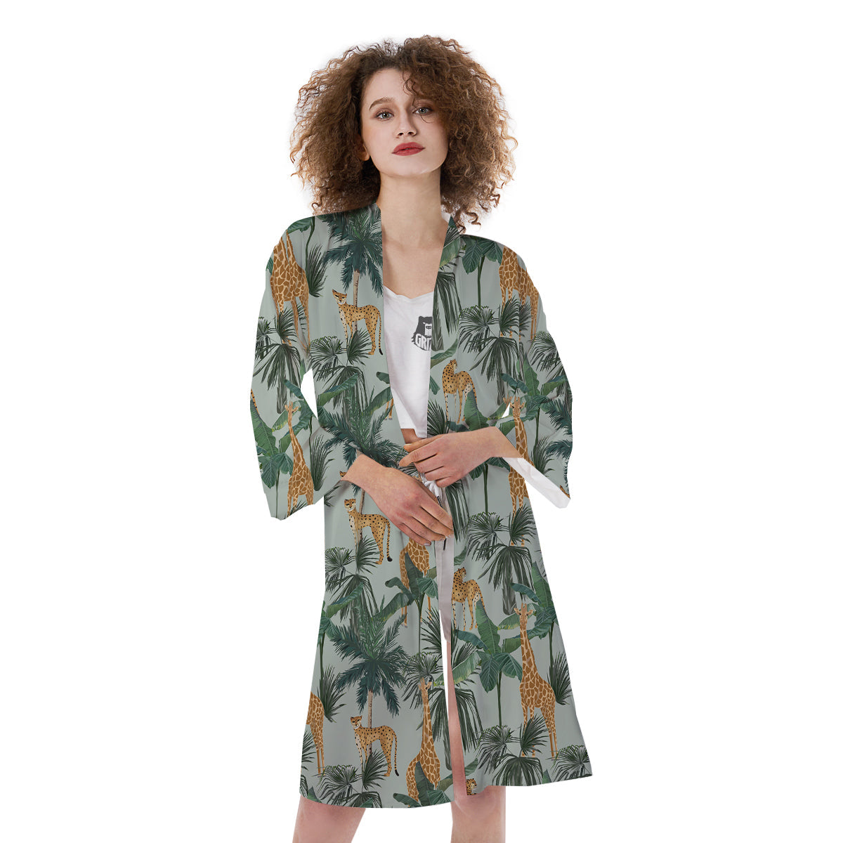 Giraffe And Leopard Vintage Print Pattern Kimono-grizzshop