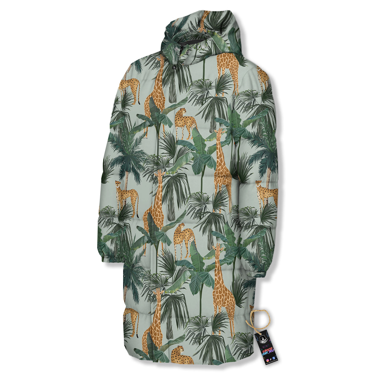 Giraffe And Leopard Vintage Print Pattern Long Down Jacket-grizzshop