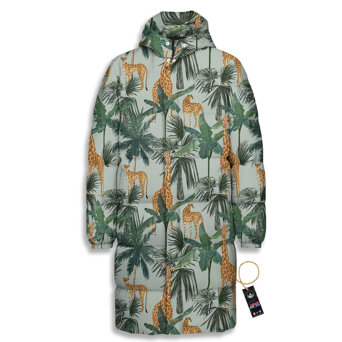 Giraffe And Leopard Vintage Print Pattern Long Down Jacket-grizzshop