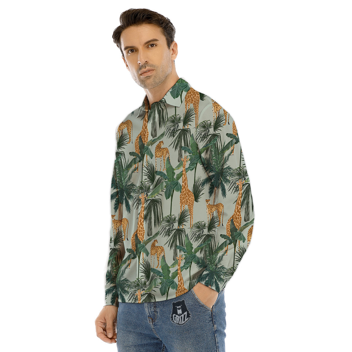 Giraffe And Leopard Vintage Print Pattern Men's Dress Shirts-grizzshop