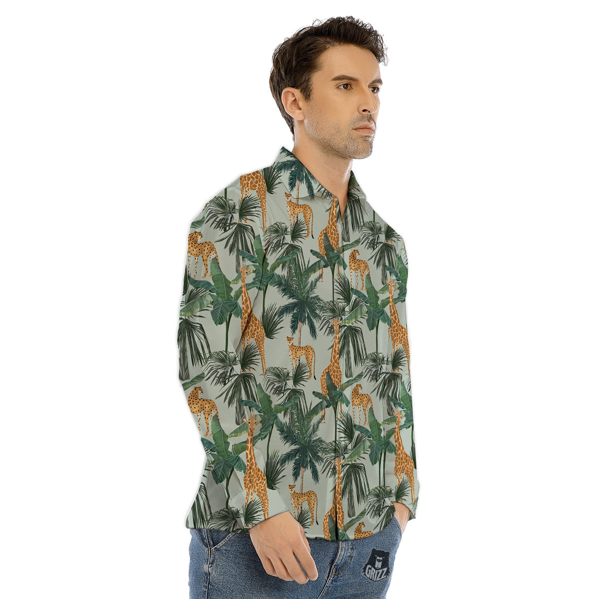 Giraffe And Leopard Vintage Print Pattern Men's Dress Shirts-grizzshop