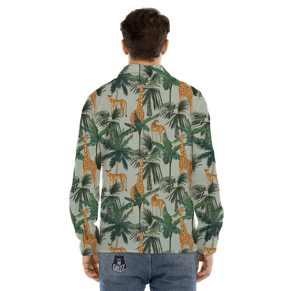 Giraffe And Leopard Vintage Print Pattern Men's Dress Shirts-grizzshop