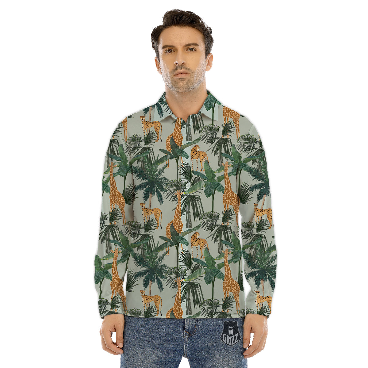 Giraffe And Leopard Vintage Print Pattern Men's Dress Shirts-grizzshop