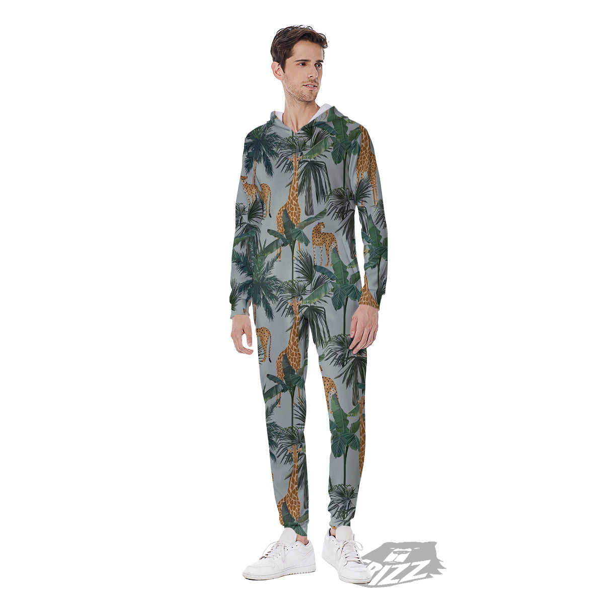 Giraffe And Leopard Vintage Print Pattern Men's Jumpsuit-grizzshop