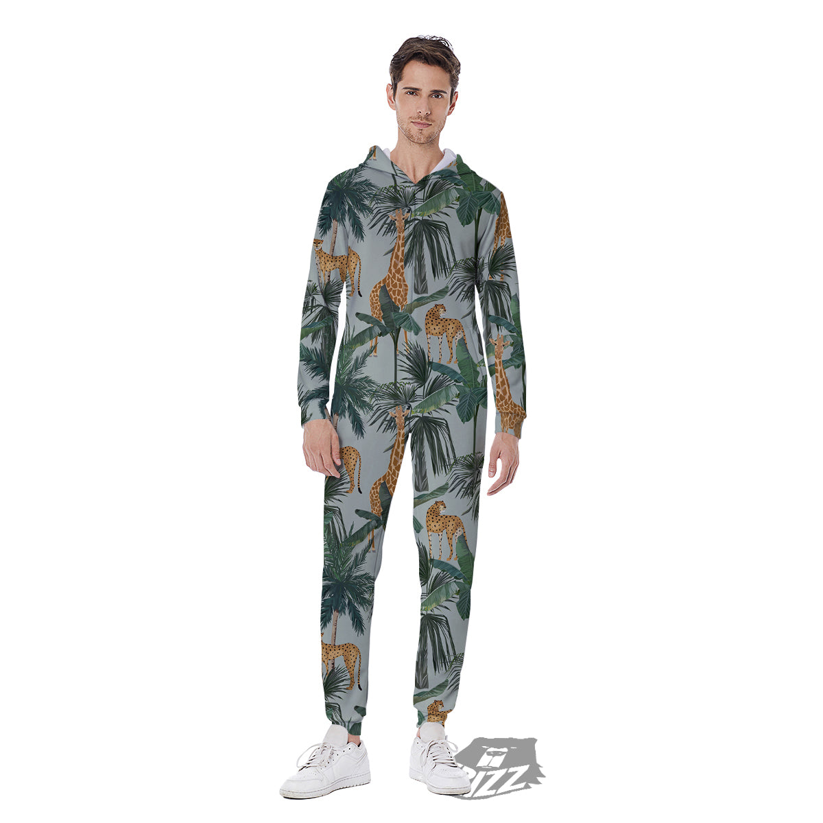 Giraffe And Leopard Vintage Print Pattern Men's Jumpsuit-grizzshop