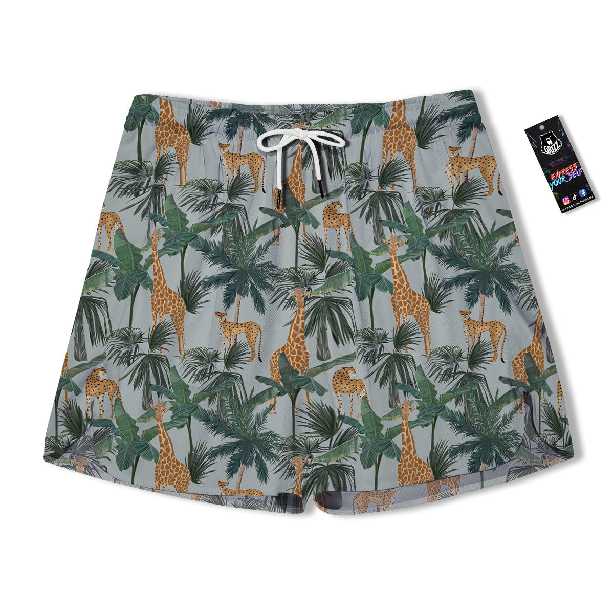 Giraffe And Leopard Vintage Print Pattern Men's Running Shorts-grizzshop