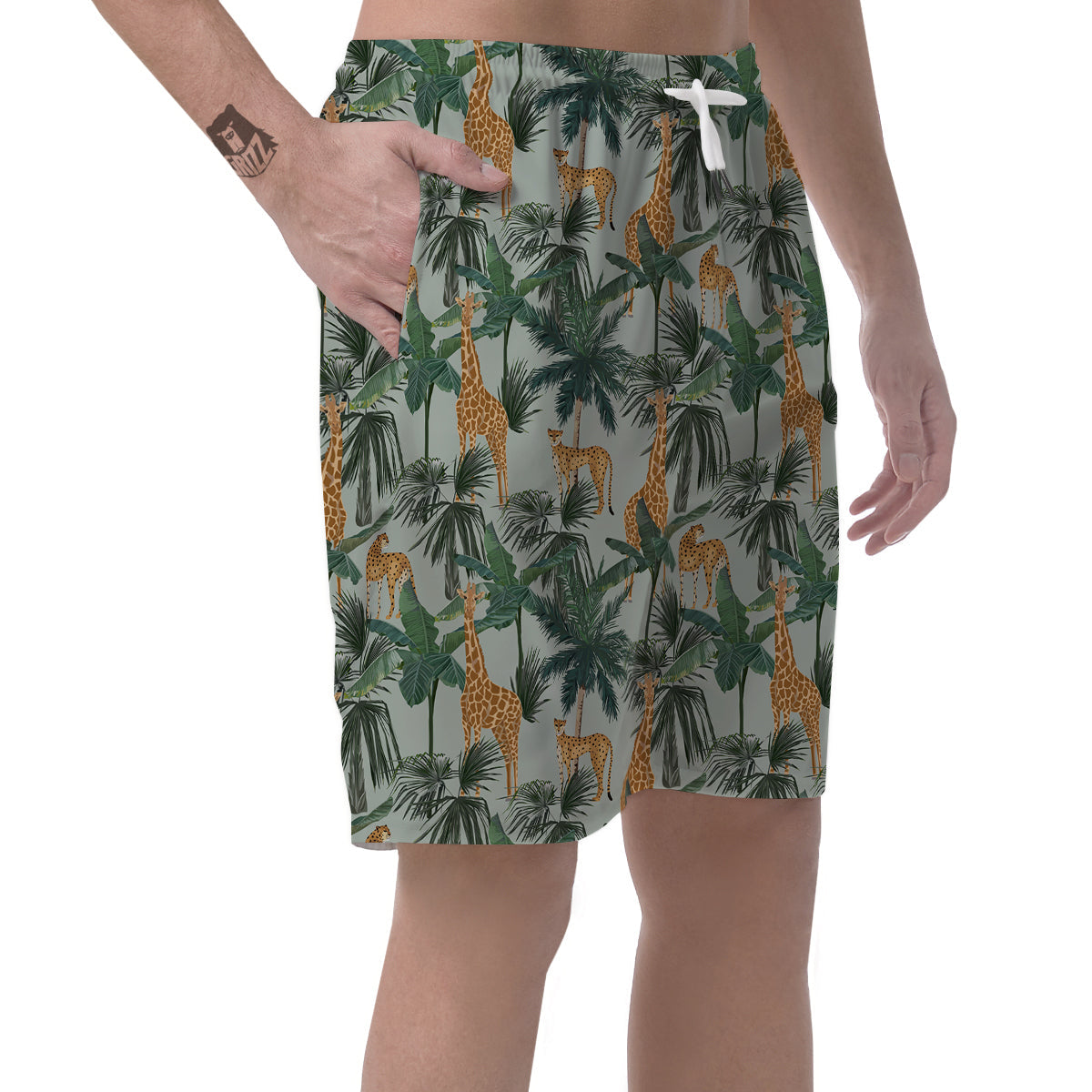 Giraffe And Leopard Vintage Print Pattern Men's Shorts-grizzshop
