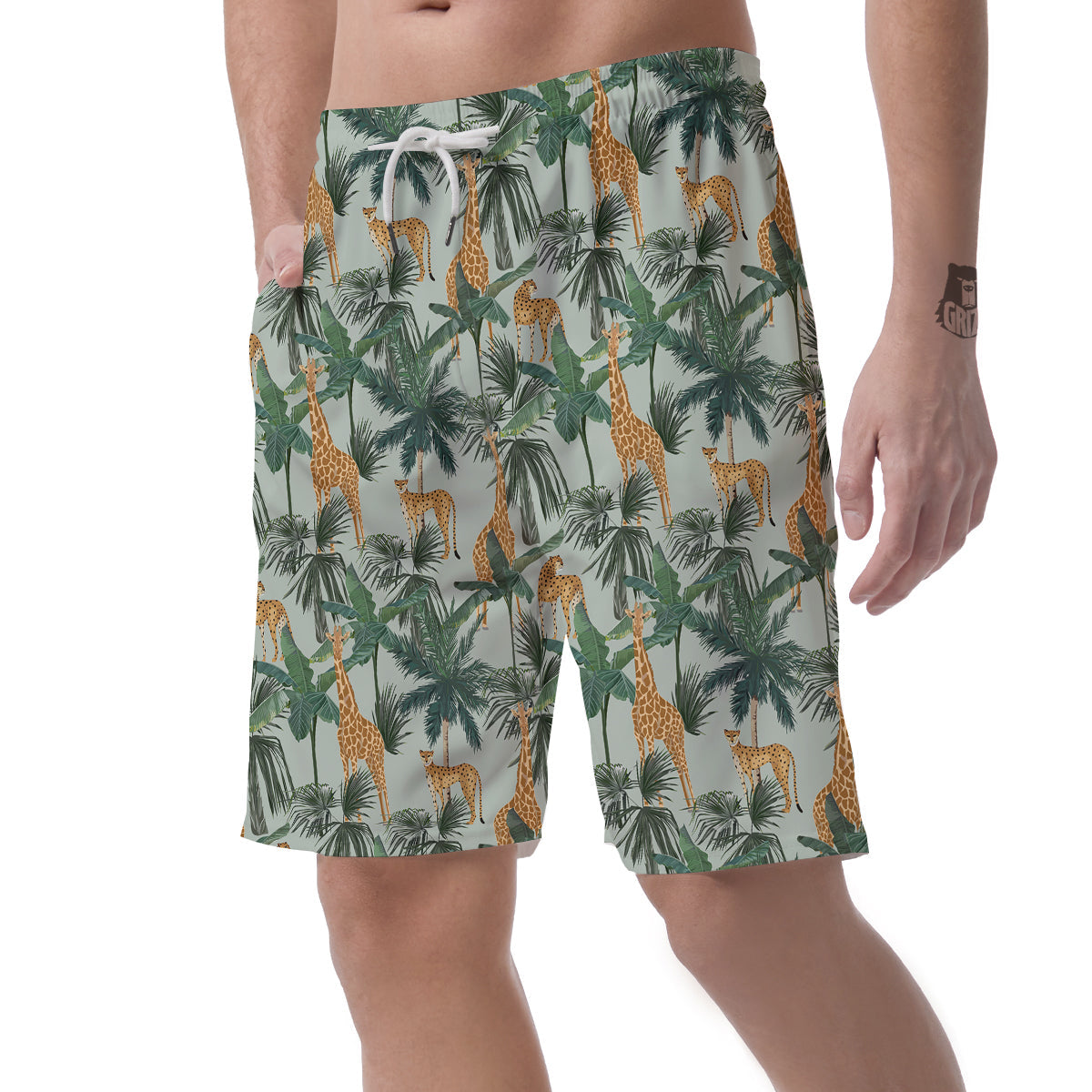 Giraffe And Leopard Vintage Print Pattern Men's Shorts-grizzshop
