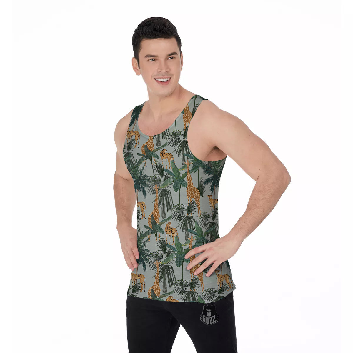 Giraffe And Leopard Vintage Print Pattern Men's Tank Top-grizzshop