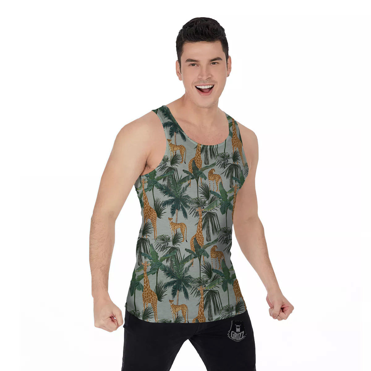 Giraffe And Leopard Vintage Print Pattern Men's Tank Top-grizzshop